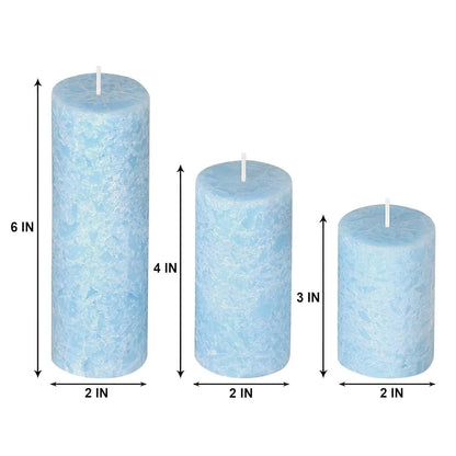 PROSPERRO LUMO Paraffin Wax By Parkash Candles Set Of 3 Fragrance Pillar Candles Marble Finish (sky blue) - HalfPe