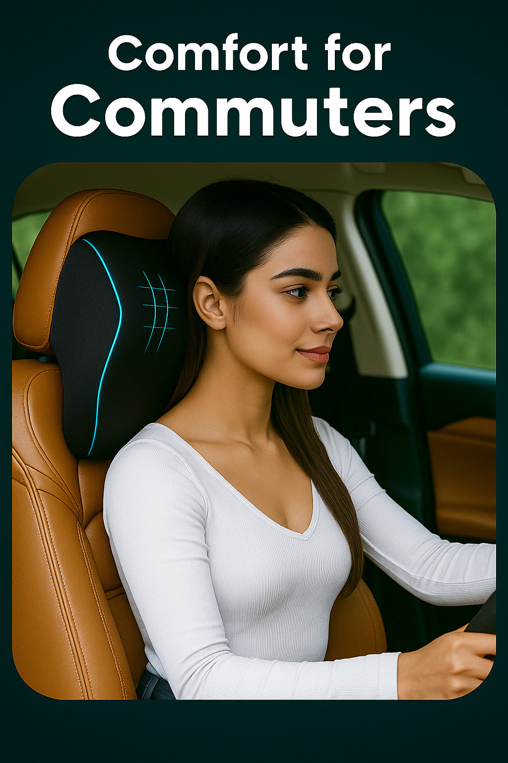 Sleepsia Car Neck Pillow for Head & Cervical Support | 100% Memory Foam | Ergonomic Car Seat Headrest Cushion – Relieves Neck Pain (Black)