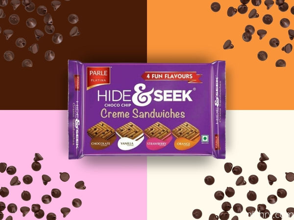 Parle Hide & Seek 4 Fun Flavours Choco Chip Creme Sandwich Biscuits 400 g