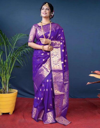 AXONIT Royal Emerald Jacquard Saree with Broad Golden Zari Border & Pallu