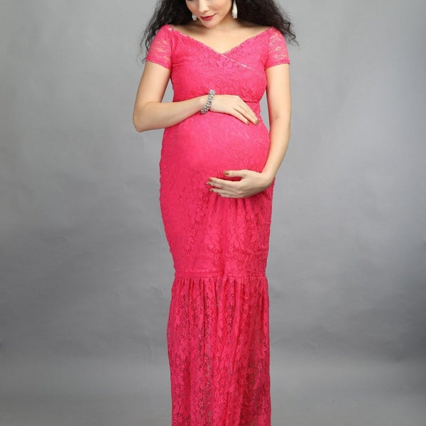 hot pink pregnancy dress The Mom Store Maternity Glitter Quince Dresses