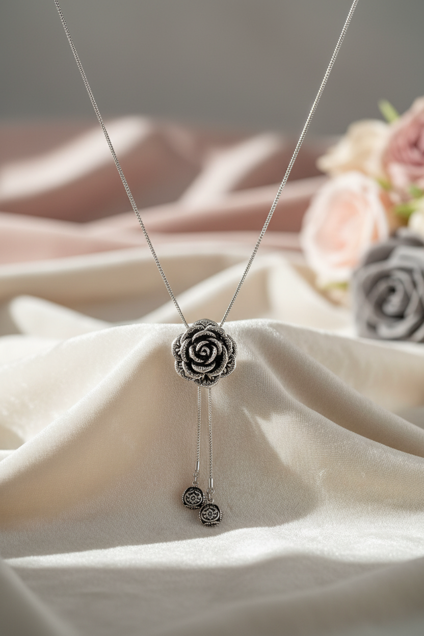 Adjustable Rose Pendant Necklace for Girls & Women SUPER