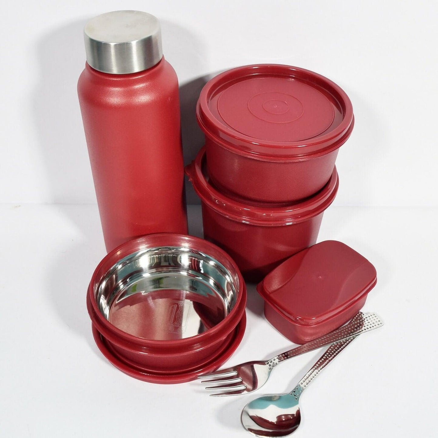 Corporate 5 Lunch Box Container With Bottle 750ml With Spoon & Fork With Pickle Storage (600ml, 400ml, 300ml, 150ml ) - HalfPe