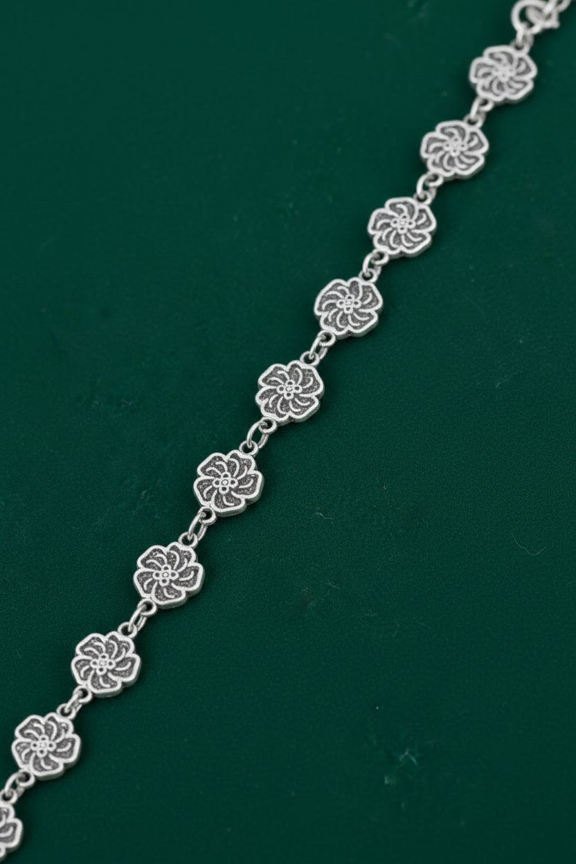 Oxidized Silver Floral Design Bracelet for Women and Girls (Black,Free,1) SUPER