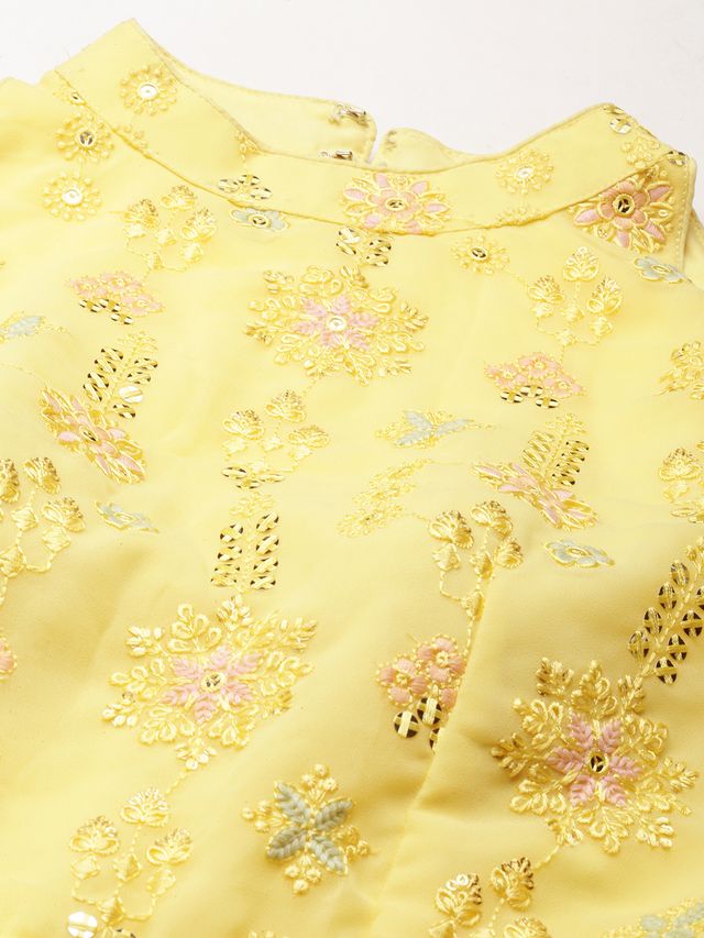 Bollywood Vogue Ready To Wear Yellow Embroidered Handkerchief Gown