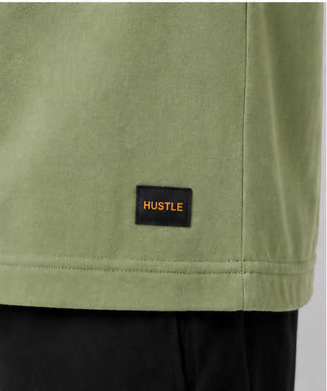 HUSTLE Men's Crew Neck Relaxed Fit T-Shirt – Light Olive Green(relax fit)