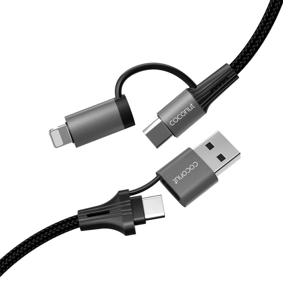 C21 4 in 1 Charging Cable - 1M Lightning, Type C, MicroUSB -(Pack of 3) - HalfPe