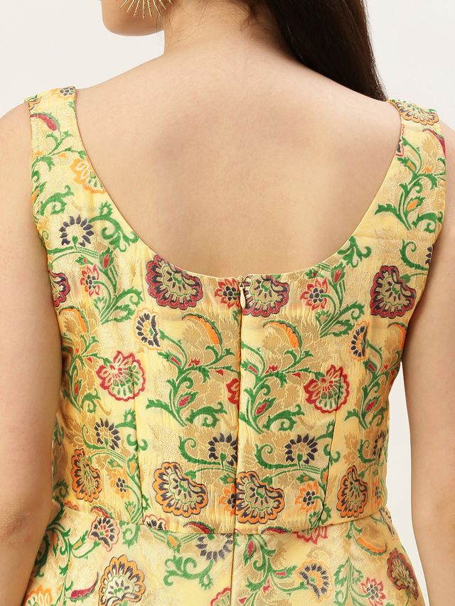Bollywood Vogue Ready To Wear Beige Art Silk Jacquard Dress