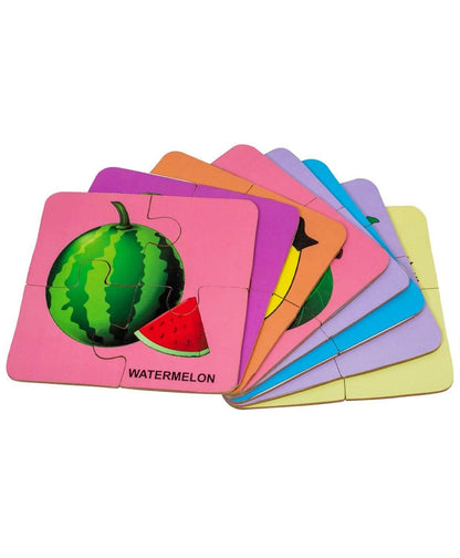 AVMART Wooden Educational Multi-Color Set of 8 Fruits Jigsaw Puzzle Cards For Kids - HalfPe