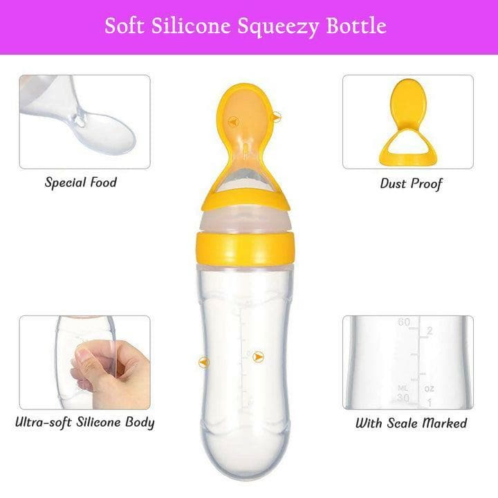 Safe-O-Kid 1 Easy Squeezy Silicone Food Feeder Spoon (Soft Tip) Bottle, (90ml - Multicolour)) - HalfPe