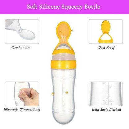 Safe-O-Kid 1 Easy Squeezy Silicone Food Feeder Spoon (Soft Tip) Bottle, (90ml - Multicolour)) - HalfPe