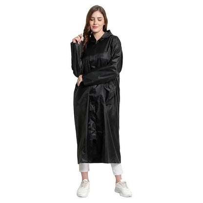 Auto Dean Premium Black Rain Coat for Women's Polyester Long Raincoat Poncho with Hood (2 Pcs,Size 28 to 34 inch waist) - HalfPe