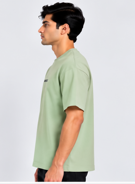 HUSTLE Essentials Men's Crew Neck Oversized T-Shirt – Light Sage Green(Oversized fit)