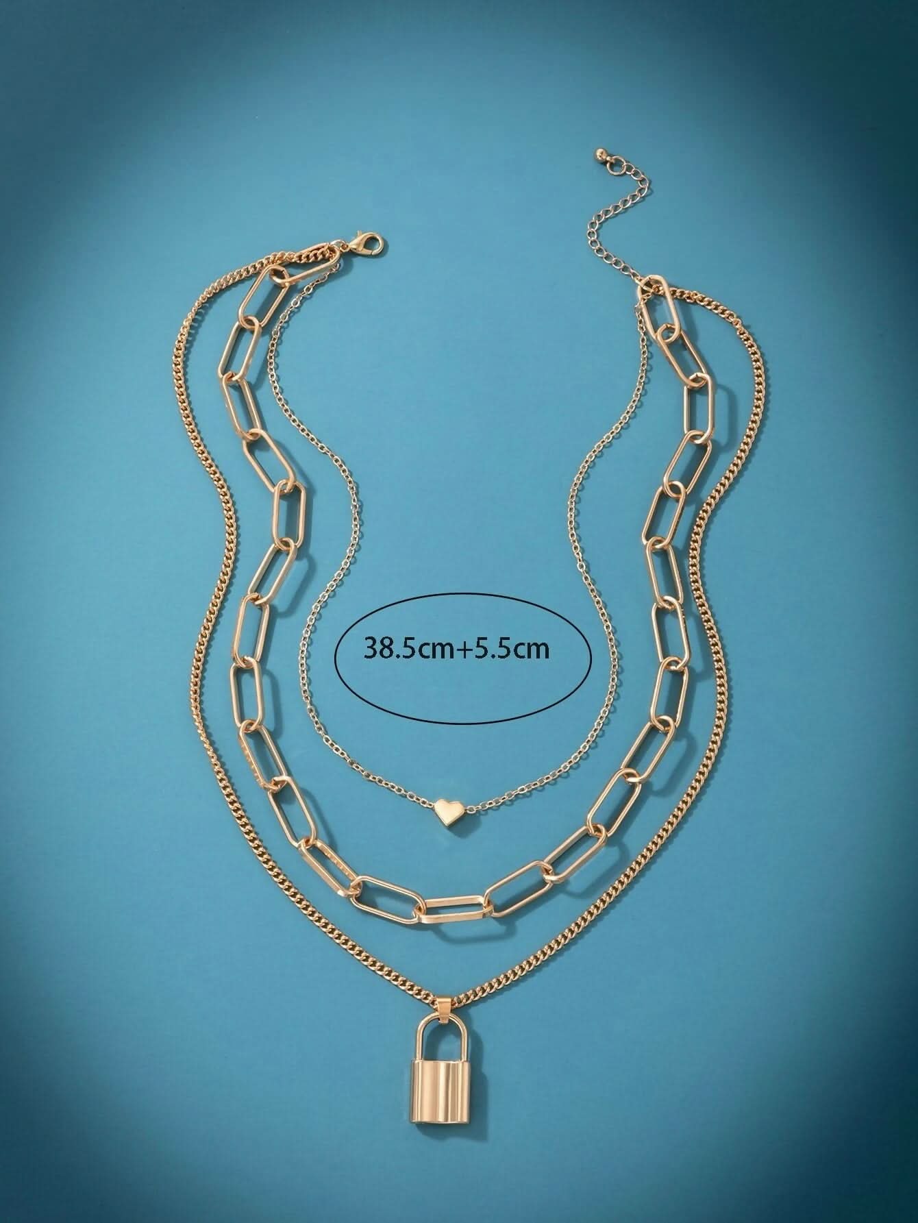 Triple Layered Heart And Lock Pendant Choker Necklace pinapes