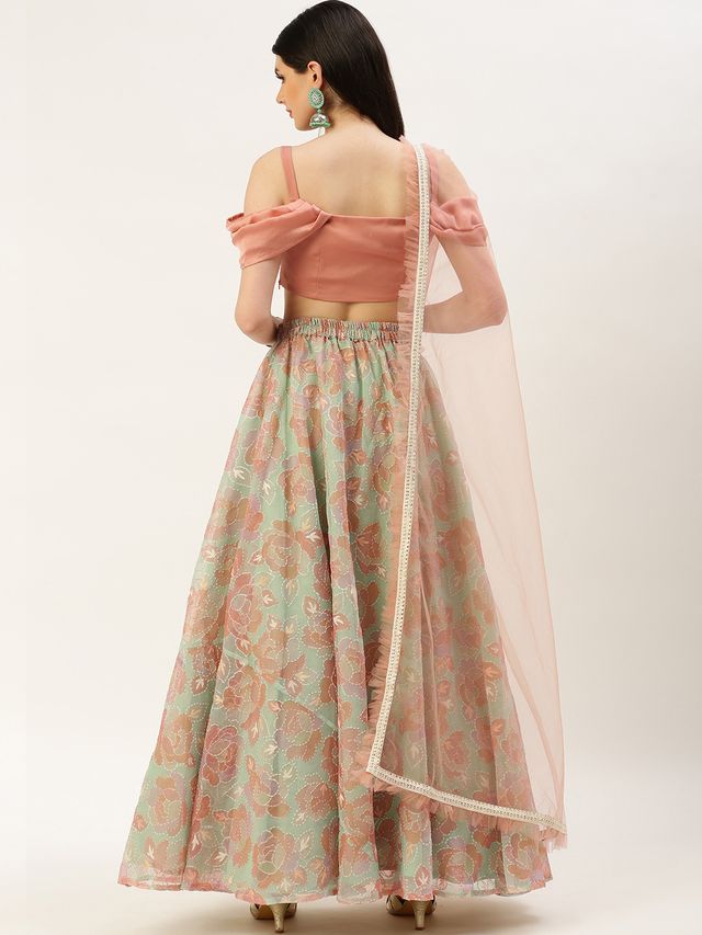 Bollywood Vogue Ready To Wear Mauve Art Silk N Sequin Organza Lehenga