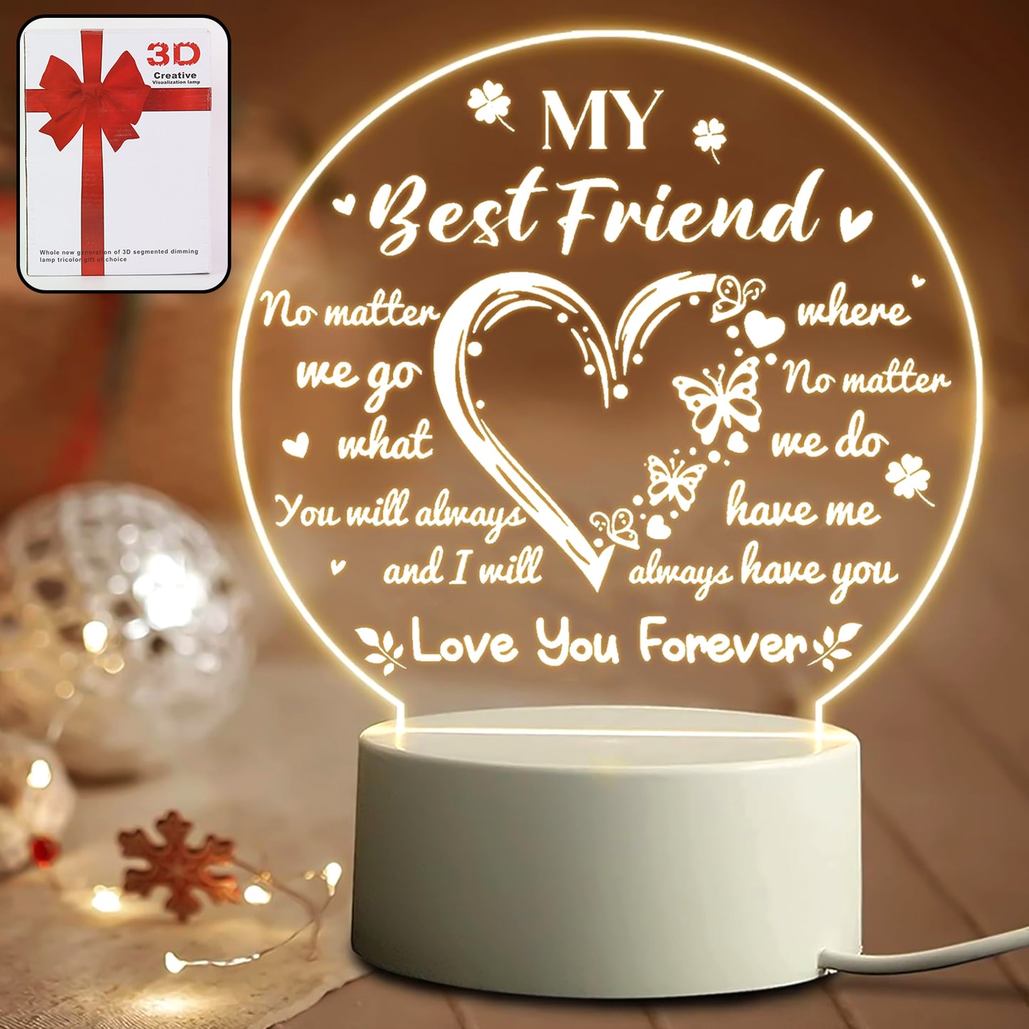 3d Illusio Led Night Lampn With Heart And Best Friend Design
