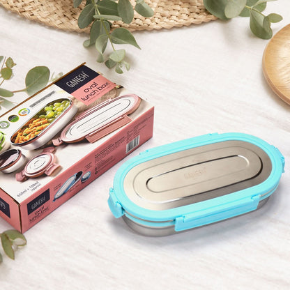Ganesh Stainless Steel Lunch Box Set – 2-Piece Tiffin for Kids & School Use