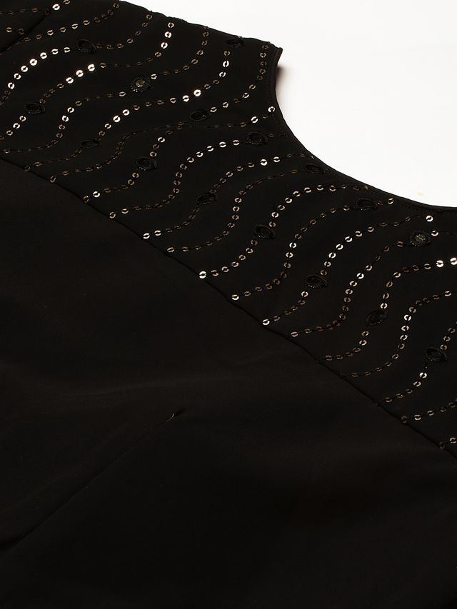 Bollywood Vogue Ready To Wear Black Georgette Embroidered Flared Gown