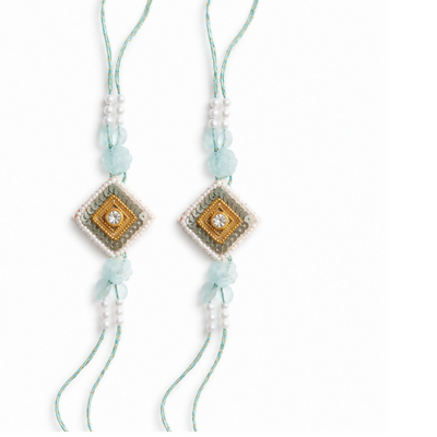 Handcrafted Multicolor Square Kundan & Pearl Beaded Rakhi Set for Brother - Set of 2 (Multi Colour)