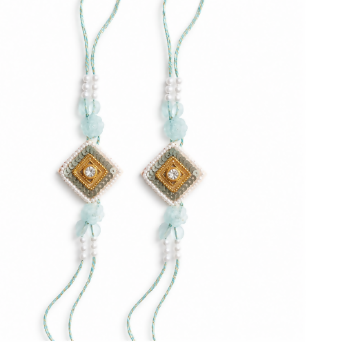 Handcrafted Multicolor Square Kundan & Pearl Beaded Rakhi Set for Brother Pack of 2 (Multi Colour)