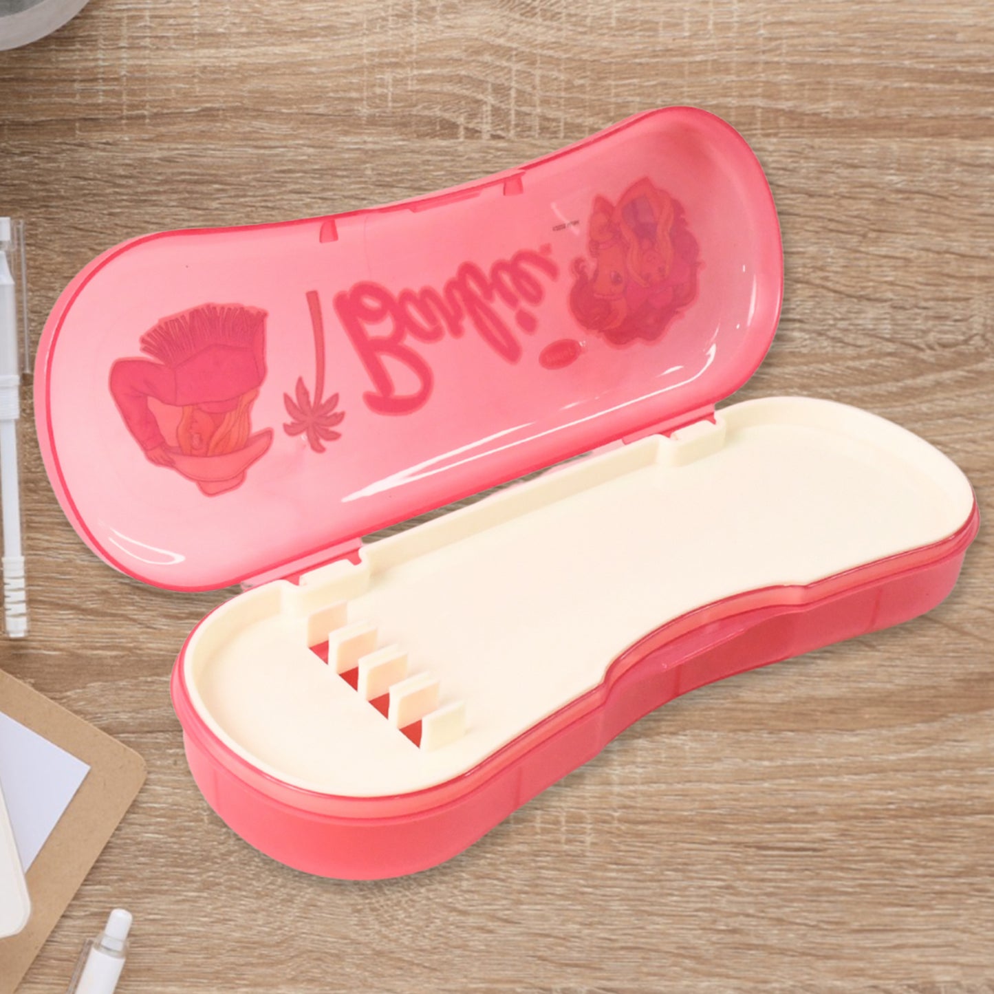 Cute Cartoon Printed Plastic Compass Box for Kids Durable & Lightweight Pencil Box with Dual-Layer Tray(1 Pc)