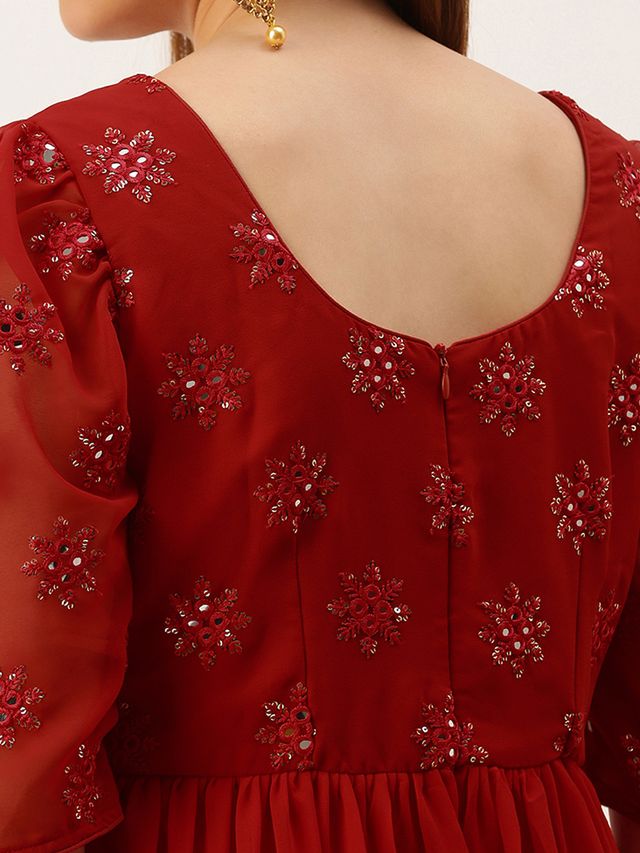 Bollywood Vogue Ready To Wear Red Georgette Embroidered Maxi Dress