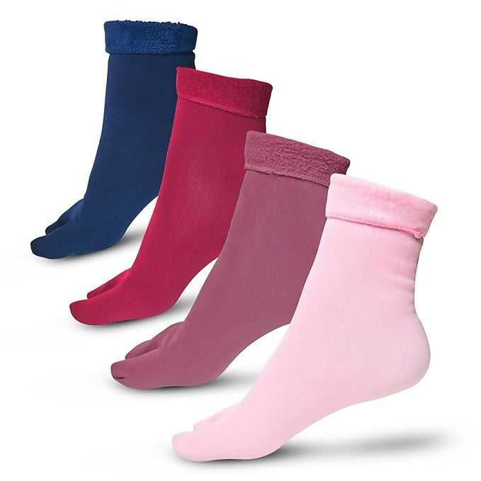 4 Pair  Women Thumb Thermal Ankle Length Socks Winter Velvet Pile Lined Socks Thick Fuzzy Slipper MIX COLOR