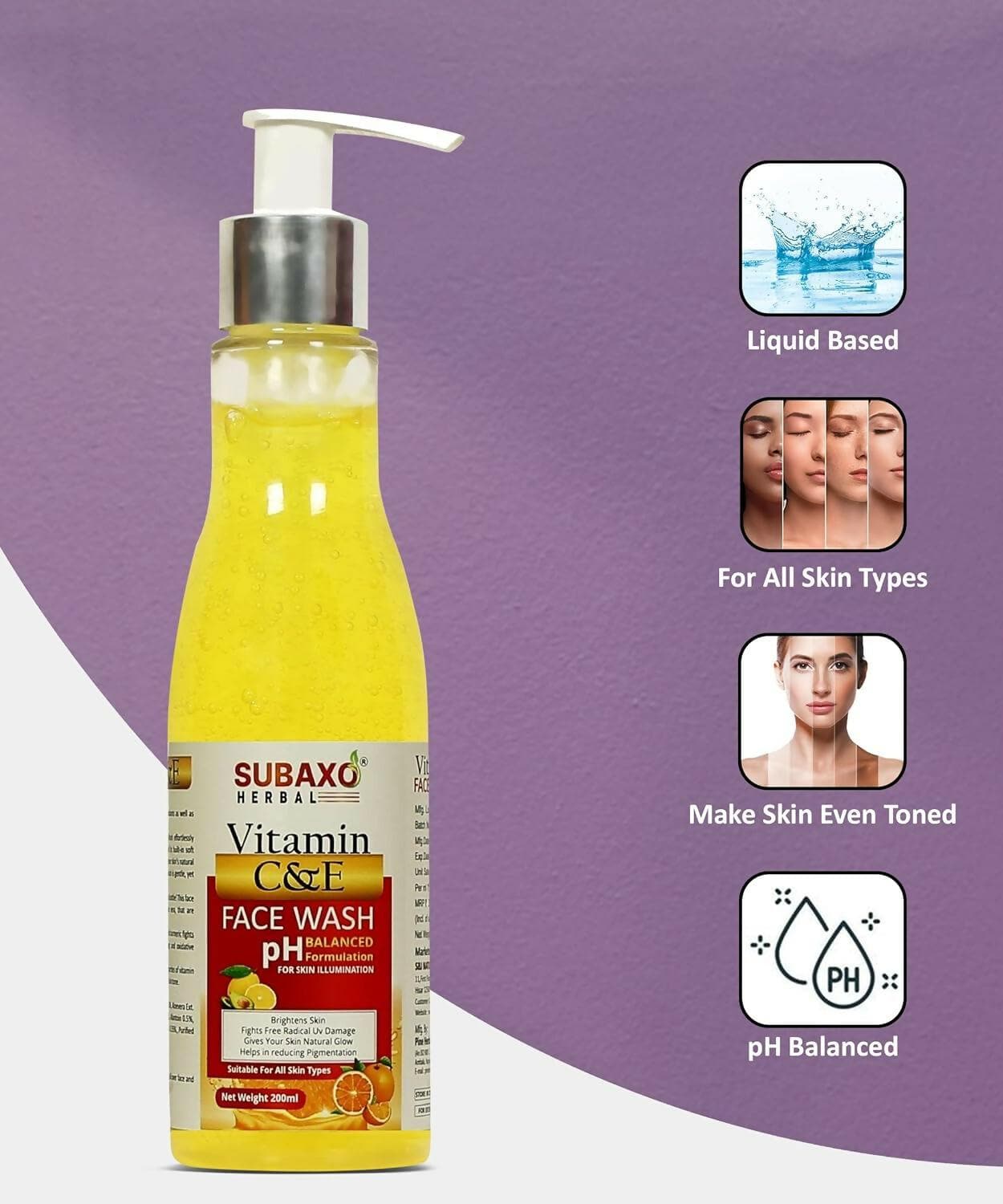 SUBAXO Vitamin C & E Herbal Face Wash(200 ml) & Charcoal Face Wash(100 ml) Combo - HalfPe