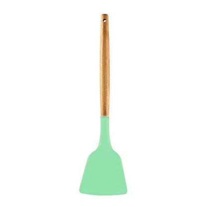 P-Plus International Silicone Spatula Turner, Wooden Handle Flexible & Heat Resistant Rubber Spatulas (Green) - HalfPe