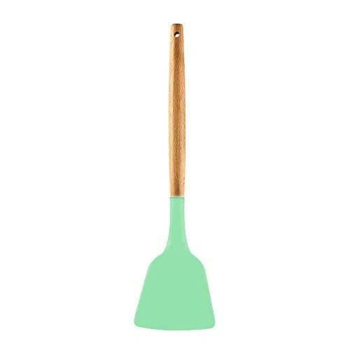 P-Plus International Silicone Spatula Turner, Wooden Handle Flexible & Heat Resistant Rubber Spatulas (Green) - HalfPe