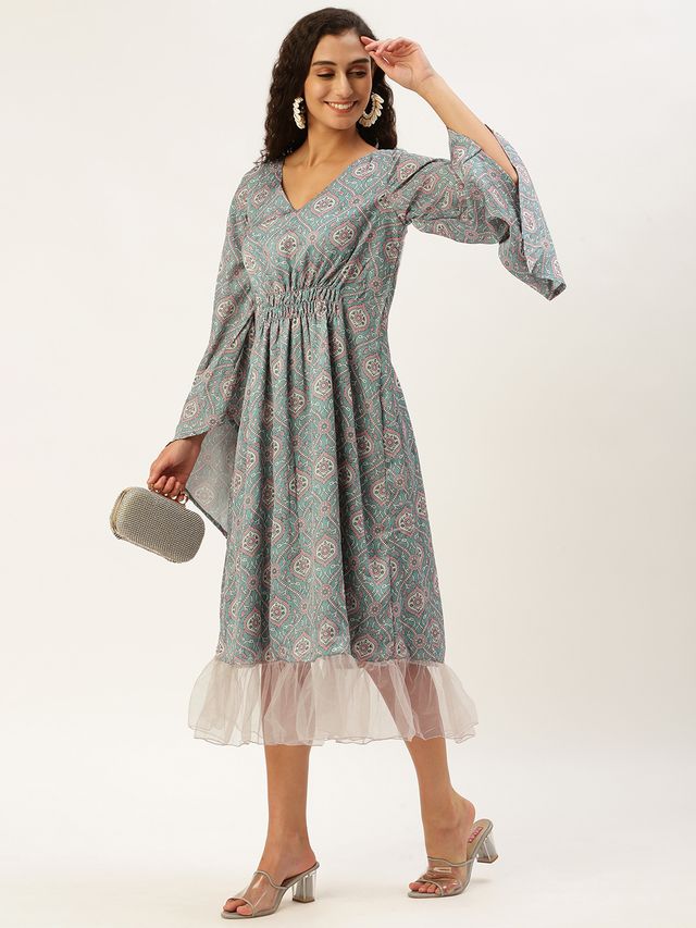 Bollywood Vogue Ready To Wear Multicolored Digital Printed Kaftan Dress