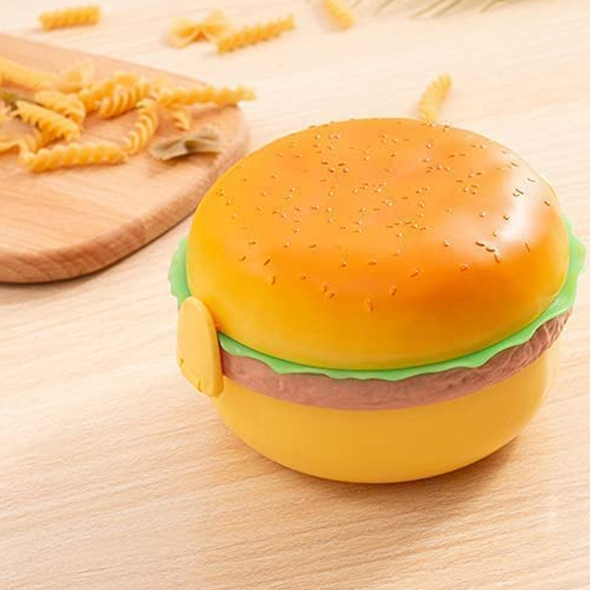 Burger Shape Lunch Box with Double Layer Lunchbox 1000ml With 2 Spoon Applicable To Kids And Elementary School Students