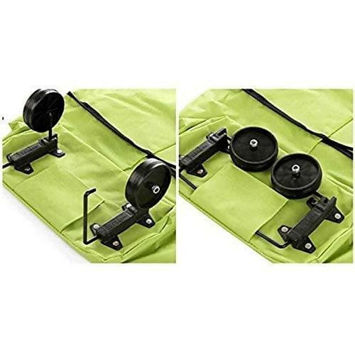 Lightweight Shopping Bag with Foldable Trolley Wheel (Green, single piece) - HalfPe