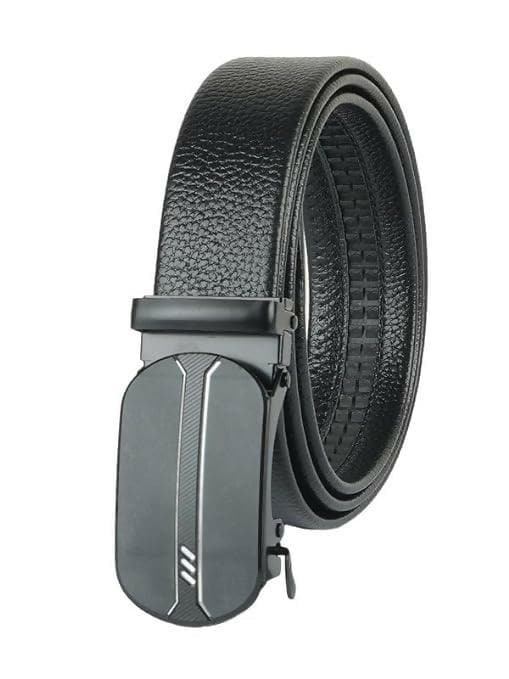 ZEVORA Men's Casual,Formal Leather Auto Lock Buckle Belt (Black) - HalfPe