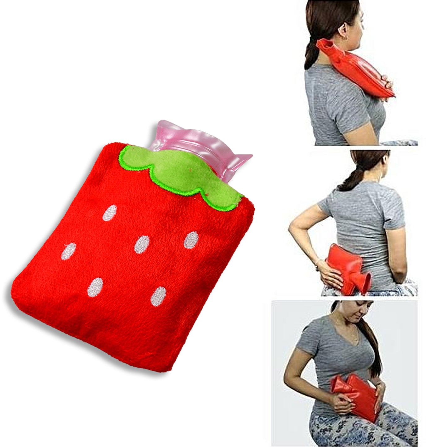 Strawberry Small Hot Water Bag With Cover For Pain Relief Neck Shoulder Pain And Hand Feet Warmer Menstrual Cramps.