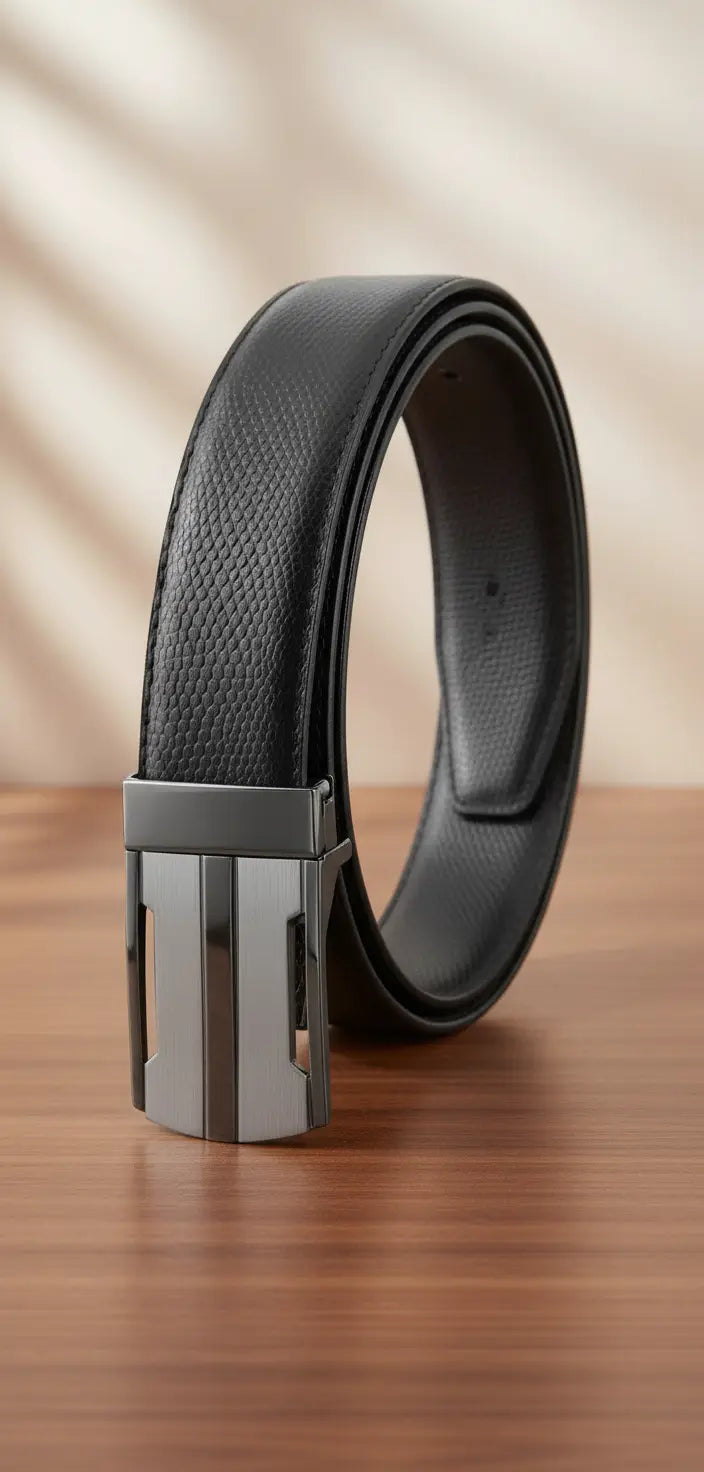 ZEVORA Men Genuine Leather Reversible Belt (Black) AVENUE OVERSEAS