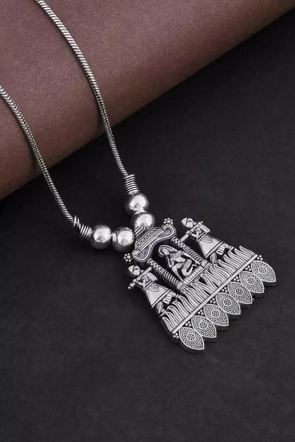 Traditional Temple Pendant (Palki) Necklace for Girls & Women - Silver,22 Inch SUPER