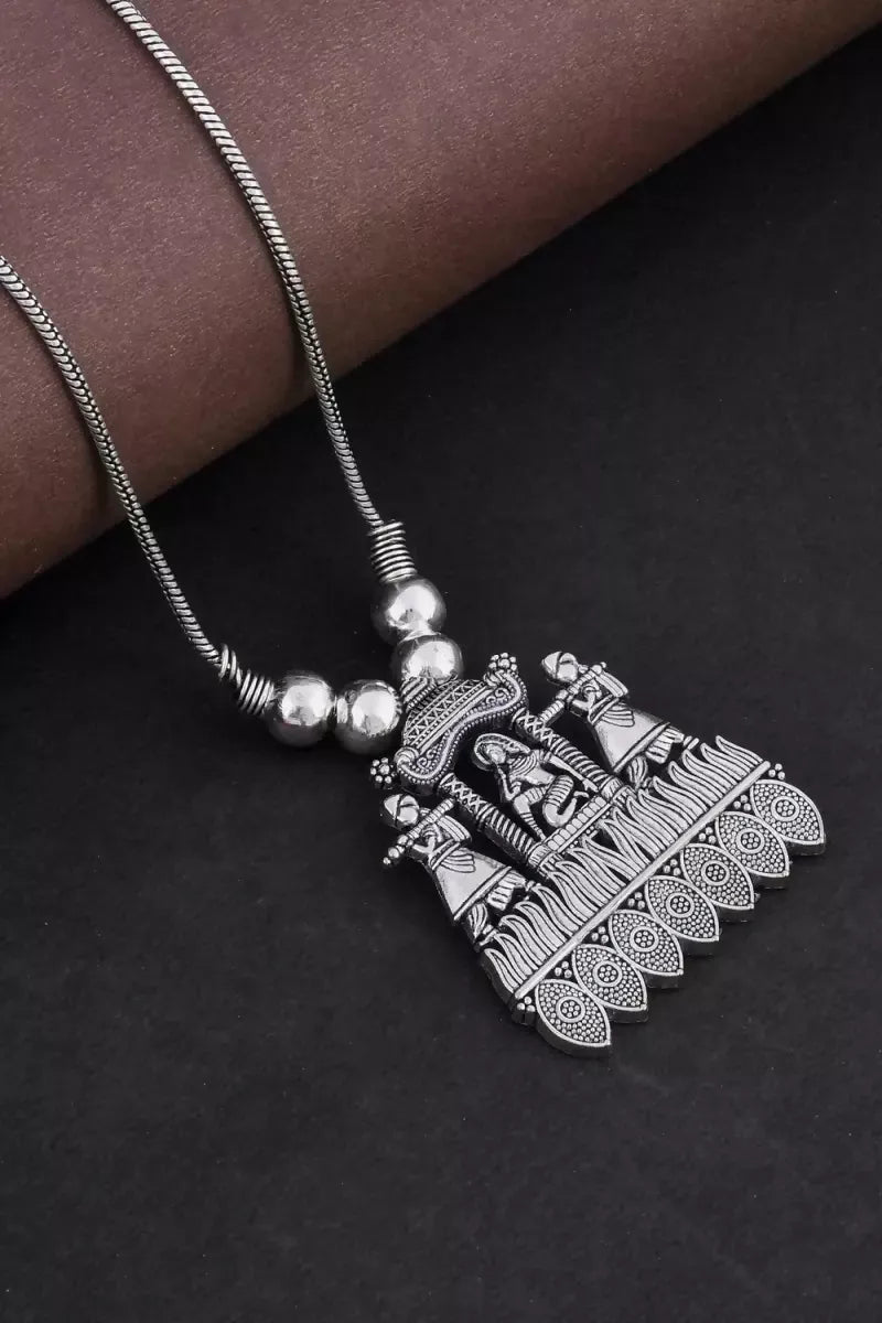 Traditional Temple Pendant (Palki) Necklace for Girls & Women - Silver,22 Inch SUPER