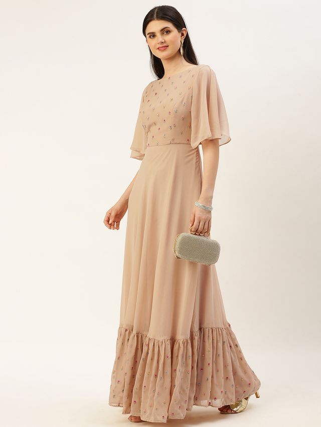Bollywood Vogue Ready To Wear Peach Embroidered Georgette Dress