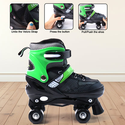 Adjustable Quad Roller Skates for Kids with Large Size Inline Skating Shoes with Safety Buckle & Strap (Large  1 Pair)