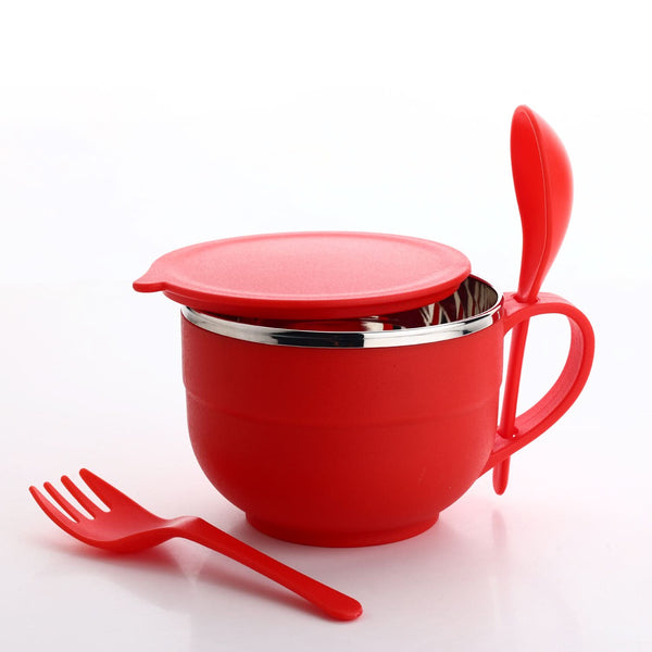 Soup Bowl Set Stainless Steel Bowl with Spoon and Fork Holder