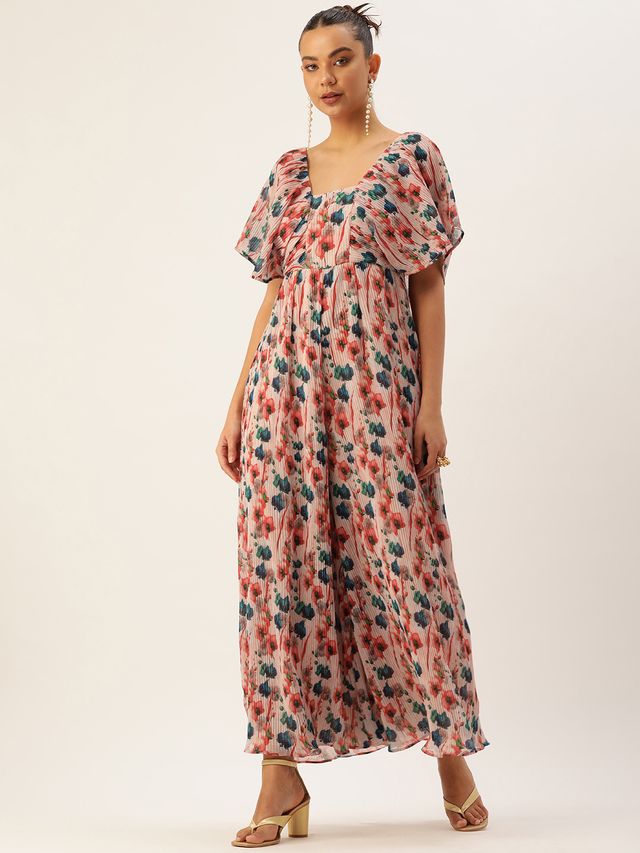 Bollywood Vogue Ready To Wear Multicoloured Pleated Georgette Jumpsuit