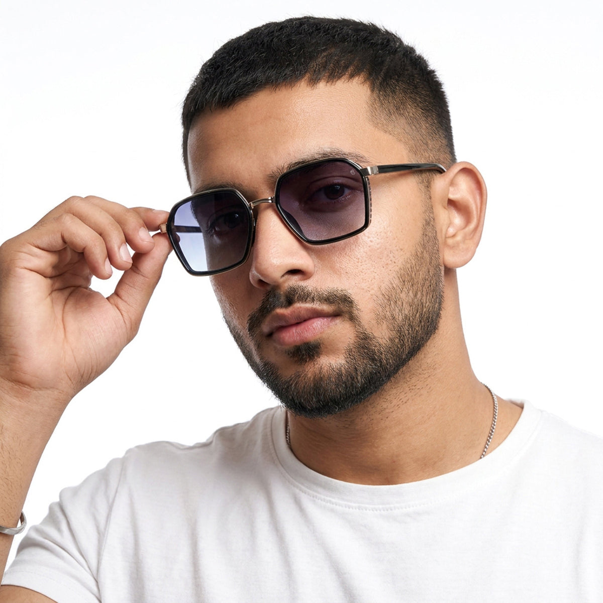 Eyejack Silver & Black Hexagonal Sunglasses for Men and Women - view 1