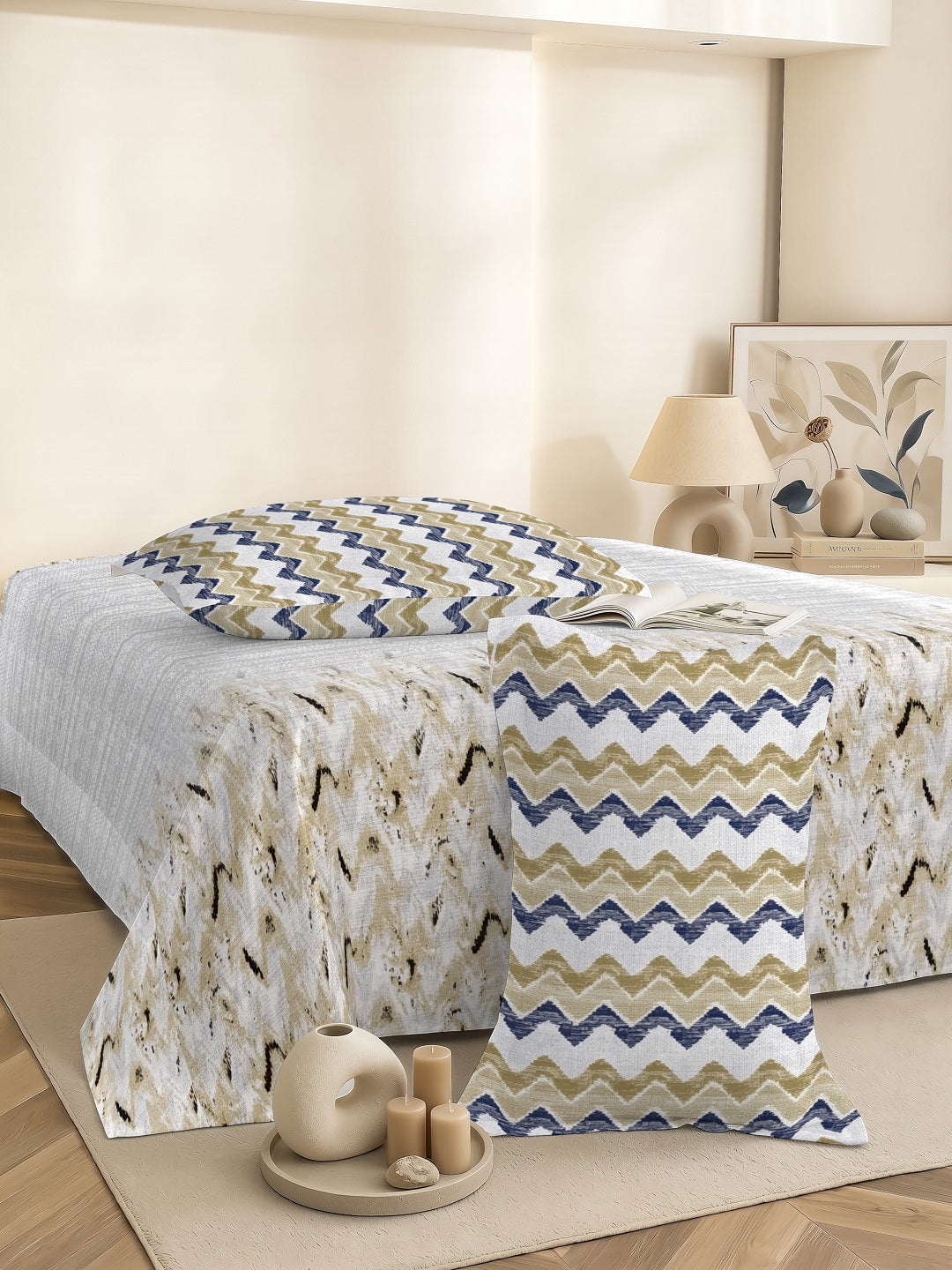 Vera 100% Pure Cotton Satin King Bedsheet With 2 Contrast Pillow Covers