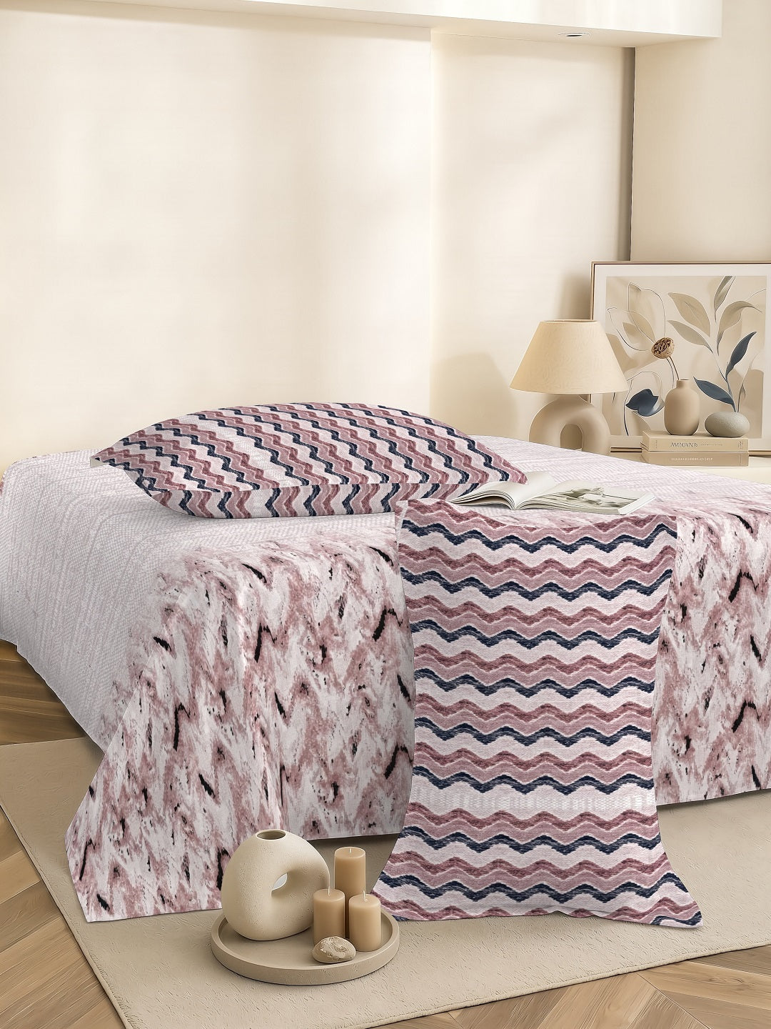 Vera 100% Pure Cotton Satin King Bedsheet With 2 Contrast Pillow Covers