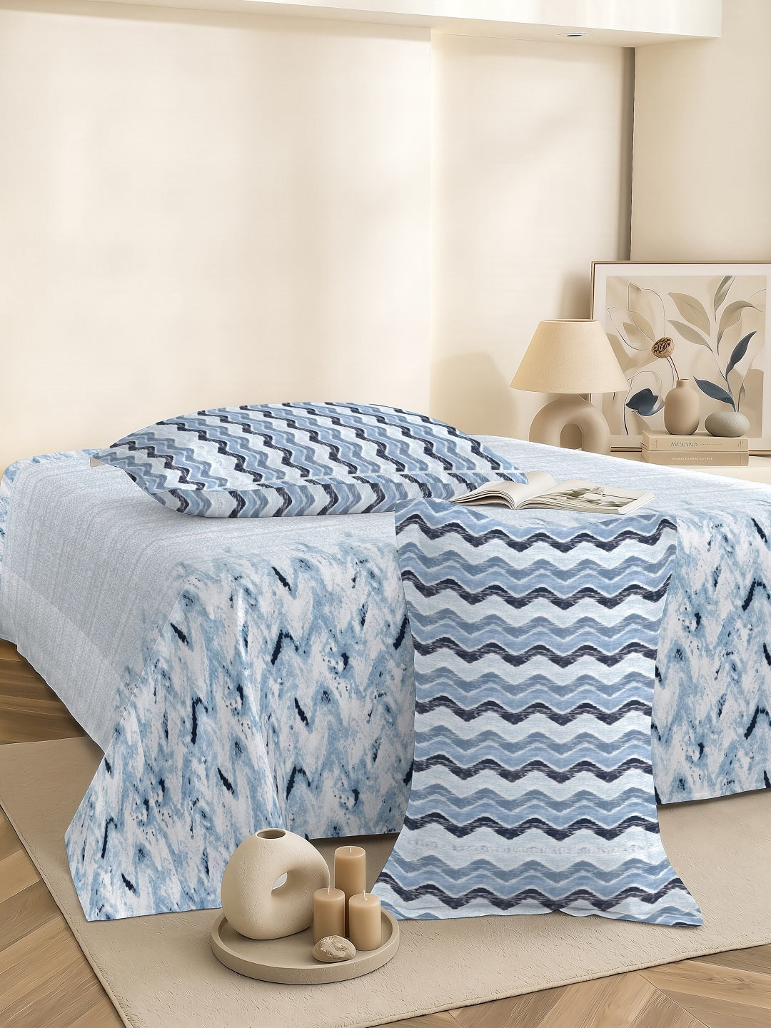 Vera 100% Pure Cotton Satin King Bedsheet With 2 Contrast Pillow Covers