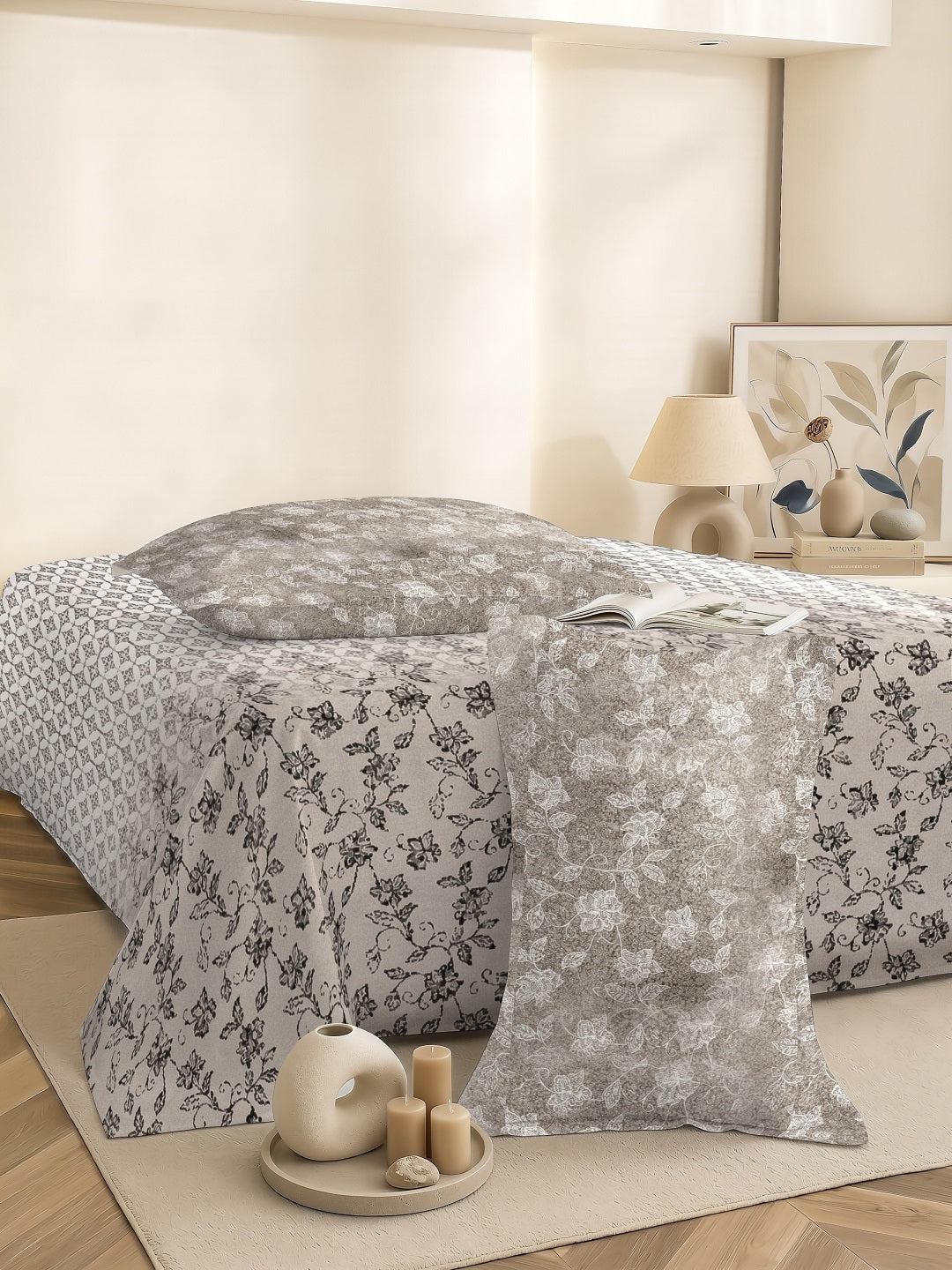 Vera 100% Pure Cotton Satin King Bedsheet With 2 Contrast Pillow Covers