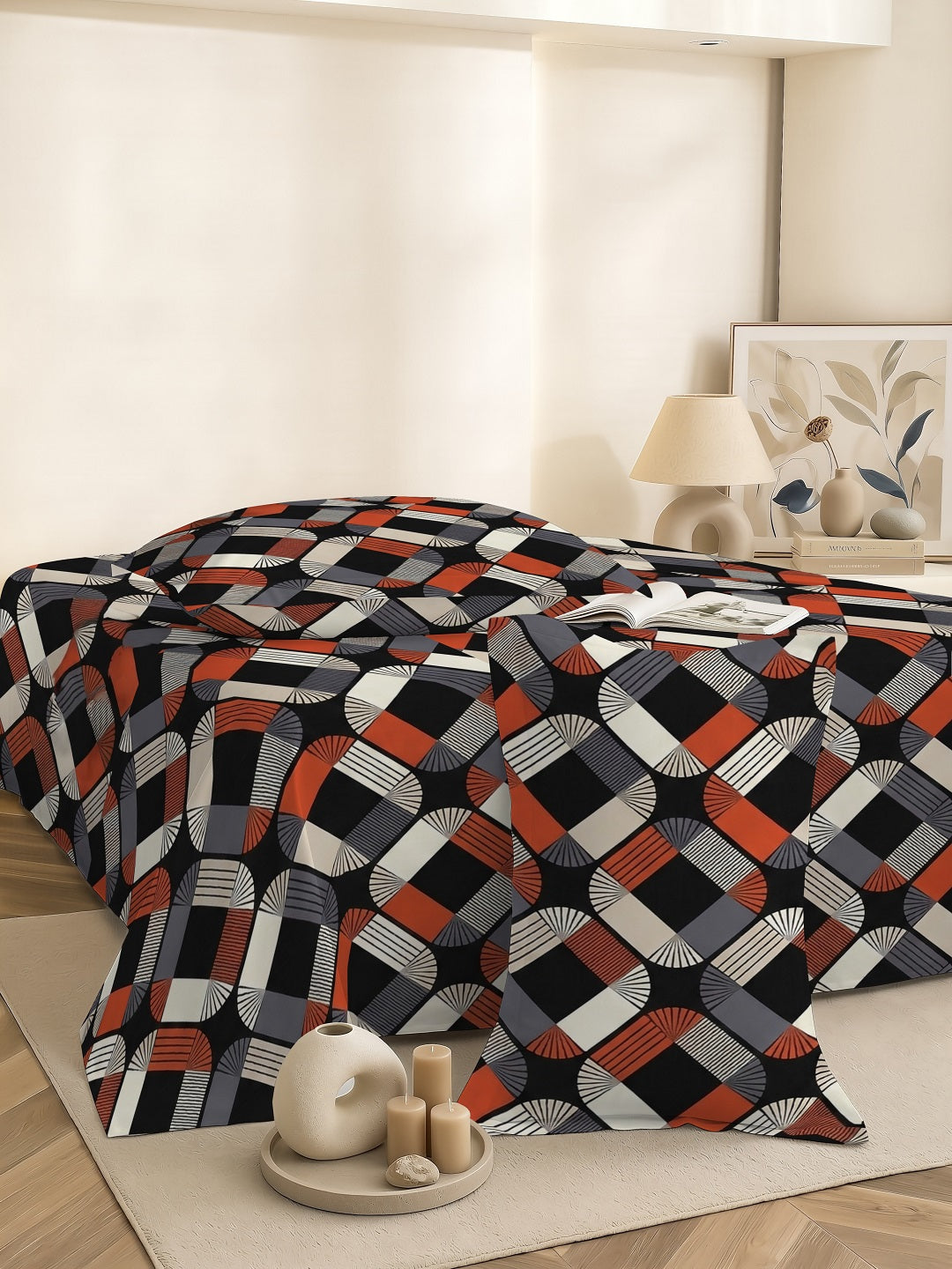 Quirky Home Coral Collection Double Bedsheet with 2 Pillow Cover - Grey