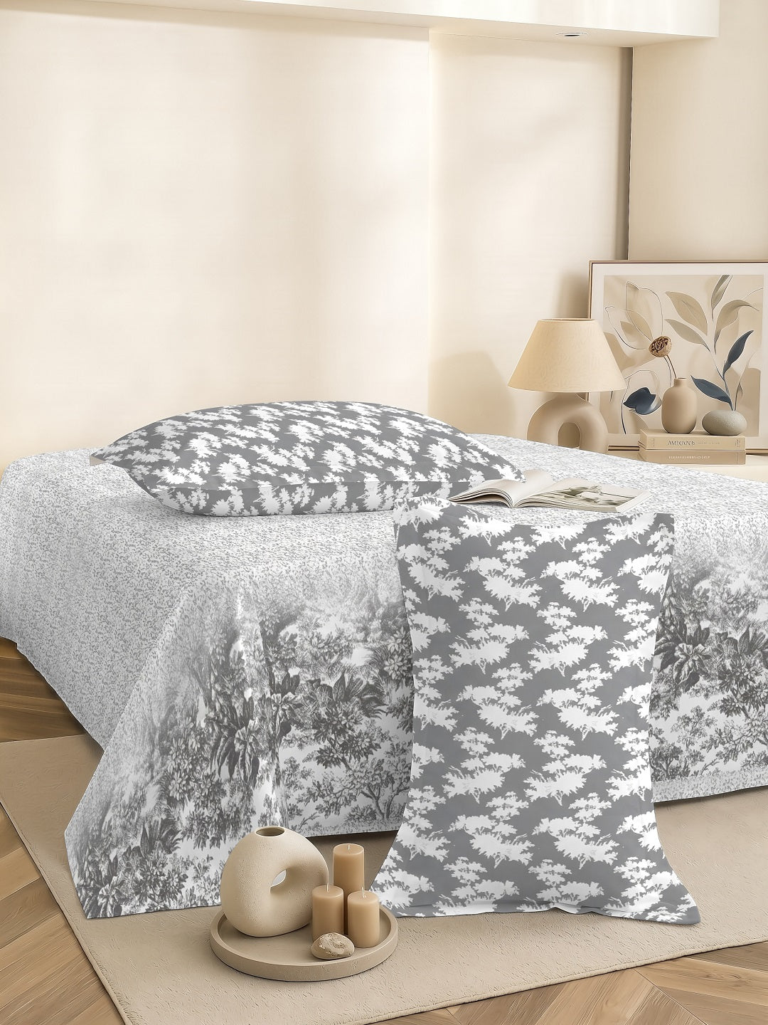 Vera 100% Pure Cotton Satin King Bedsheet With 2 Contrast Pillow Covers