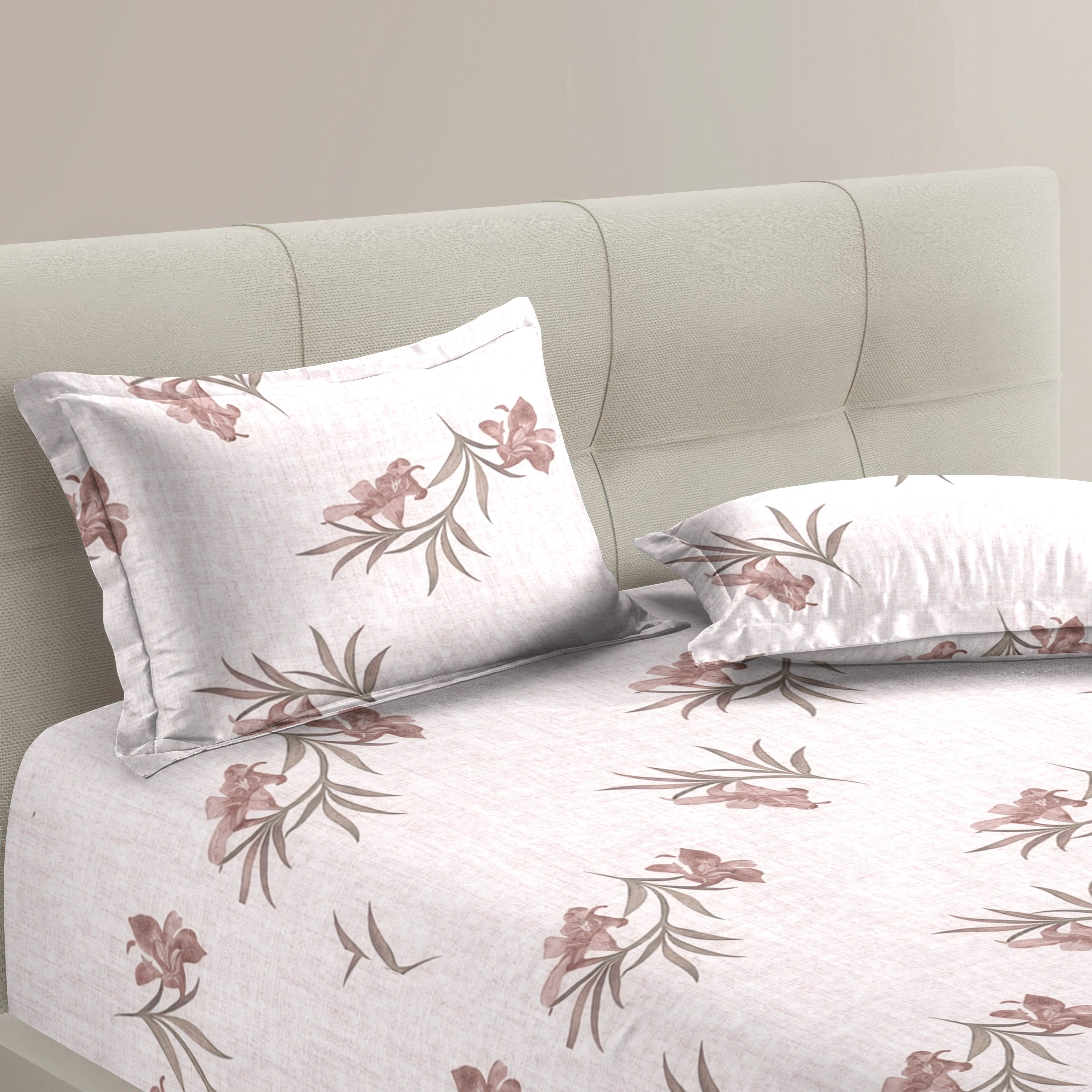 Petal 100% Pure Cotton Collection Premium Percale Queen Bedsheet With 2 Pillow Covers